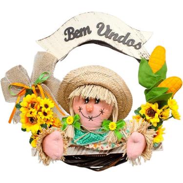 Imagem de Decoração Guirlanda Espantalhos Caipira Enfeite Festa Junina Menina