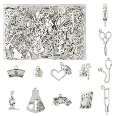 Imagem de MakemadeDIY 100 berloques de metal para enfermeira médica, estilo tibetano, estetoscópio, seringa, chapéu, pingentes, pingentes para fazer joias, pulseiras, colares, brincos, chaveiros, artesanato