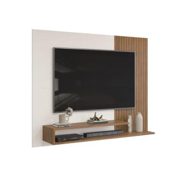 Imagem de Painel Nando Com Ripas E Prateleira Freijó Com Off White