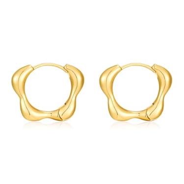 Imagem de VEDAIM Brincos pequenos de argola de ouro: latão banhado a ouro 18K, design floral moderno, unissex, casual e ocasião especial