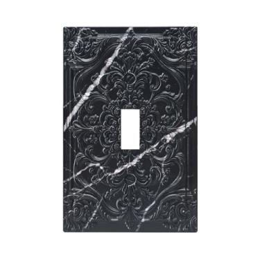 Imagem de Sghxwp Capas decorativas de placa de interruptor de luz em mármore preto 3D floral em relevo 1 interruptor de luz placa de cobertura para interruptor de luz única capas de tomada para quarto