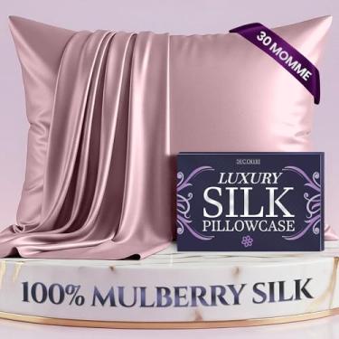 Imagem de DECOLURE Fronha 100% seda pura de amoreira tamanho padrão – mais alto grau 30 Momme 6A+, fronha de seda luxuosamente macia e refrescante para cabelo e pele, hipoalergênica, respirável, zíper oculto