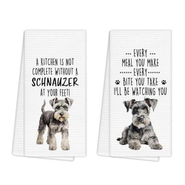 Imagem de EGBTL Schnauzer Conjunto de 2 toalhas de cozinha engraçadas, decoração de presentes Schnauzer, toalhas de mão de cachorro para decoração de cozinha, para mães de cães, donas, donas, panos de prato