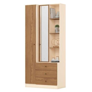 Imagem de Armário Multiuso Doha Com Espelho 2 Portas 3 Gavetas Off White Nature - Henn