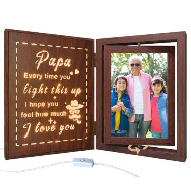 Imagem de soruney Porta-retrato papa iluminado, presentes de netos, moldura giratória de madeira para vovô, aniversário, Natal, comporta 2 fotos de 10 x 15 cm