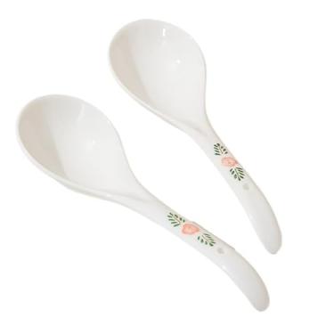 Imagem de Colheres de Jantar Colher de cerâmica branca com colher em formato ovo porcelana elegante impressa, conjunto 2 colheres sopa para, bolinho, wonton, cereal(Grande)