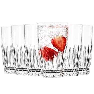 Imagem de binsakao Conjunto de copos Highball de 170 a 340 g - Copos de vidro altos elegantes com corte de diamante para água, coquetéis, cerveja, suco