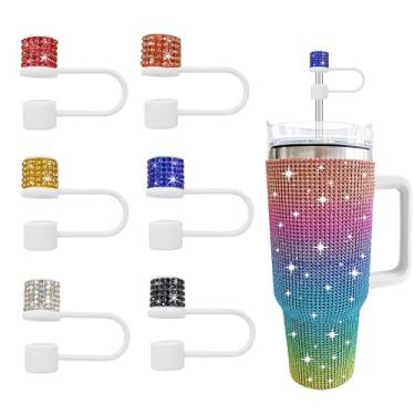 Imagem de JIASHEBDE Conjunto de acessórios para Stanley Cup, 6 peças, capa de canudo de diamante brilhante, tampa de canudos para Stanley 30 e 1,134 g com copos, acessórios de tampa de 1 cm para copo (cor H, 6