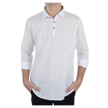 Imagem de Camisa Bata Masculina Ogochi ML Slim Flame Branca - 00152032-Masculino