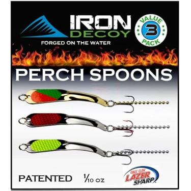 Imagem de IRON DECOY Iscas de pesca de colher de aço, fundição, trolling, jigging, gelo, lago, rio, riacho, água doce, truta, robalo, walleye, salmão, tipo de peixe, lúcio, poleiro, pacote com 3