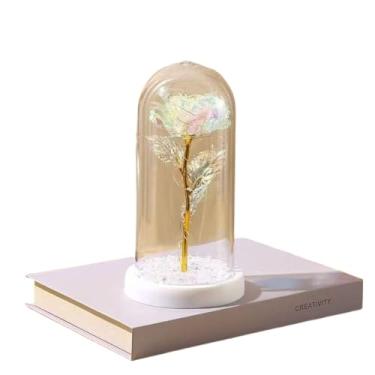 Imagem de Rosa Encantada com Luz LED-Flor Eterna Decorativa em Cúpula de Acrílico(Branco de Acrilico,1 Peça)