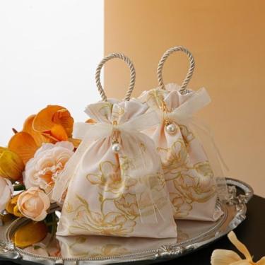 Imagem de Bolsa de doces de casamento bolsa de maquiagem pérola estilo chinês bolsa elegante fita festiva caixa de açúcar casamento (roxo)