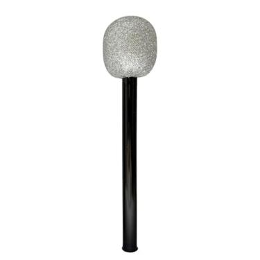 Imagem de menolana Microfone de brinquedo decorativo para fantasias, ideal para brincadeiras de faz de conta e gravações de shows infantis, Preto Prateado
