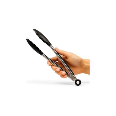 Imagem de Pegador de Salada Multiuso, Inox com Silicone, 30 cm, Preto Rosa Vermelho, com Trava, para Saladas e Grelhados