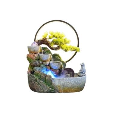 Imagem de Instalação fácil Fonte de mesa resina cascata Feng Shui roda bola água ornamento jardim pedras fonte decoração(Médio)