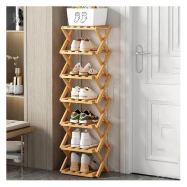 Imagem de SPXMQSS Sapateira dobrável de bambu, sapateiras portáteis de madeira, armário de sapatos de pé livre, prateleira de armazenamento multifuncional para entrada no quarto, sem instalação, marrom, 7