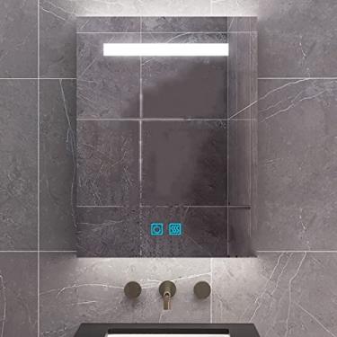 Imagem de Armários de banheiro espelhados, espelho de LED SPXMQSS Smart Anti Fog 3 cores com prateleiras armário armário de banheiro LED com luzes de beleza Unidades de armazenamento montadas na parede 50 * 80