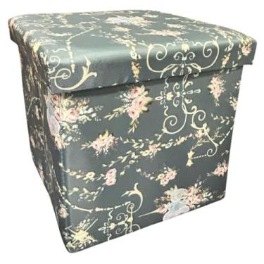 Imagem de Puff e Baú Dobrável Decorativo 2 em 1-30x30cm (01, Floral Cinza)