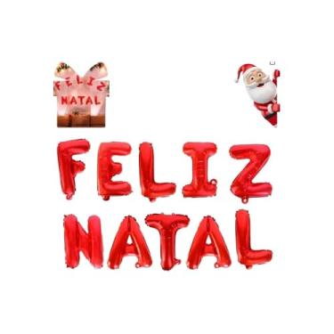 Imagem de Kit Balões Metalizados Vermelho 37cm, Feliz Natal, com Assoprador e 6 Metros de Fitilho, Decoração Natalina