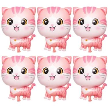 Imagem de 6 balões de gato para festa de aniversário, decorações de aniversário de gatinhos, decorações de festa de gato, adequadas para amantes de gatos e planejadores de festas