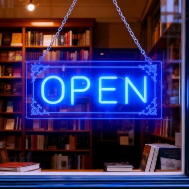 Imagem de Sinais abertos para empresas, luz aberta neon LED iluminada para porta de janela de negócios pendurar na parede, café, lanchonete, restaurante, barbearia, loja, loja, alimentação USB e regulagem
