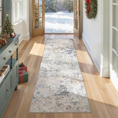 Imagem de DMOYEST Tapete para sala de estar – 6 x 20 cm lavável grande macio interior neutro moderno abstrato baixo tapete para quarto, sala de jantar, casa de fazenda, escritório em casa - bege azul