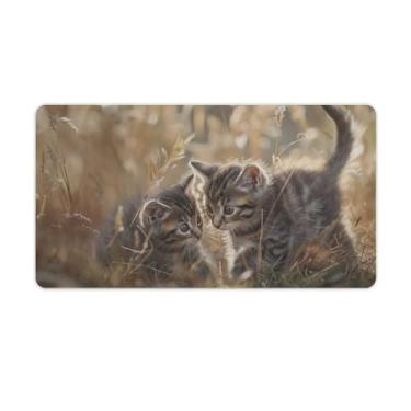 Imagem de FoRes Dois gatos fofos na selva tapetes de mouse grandes para jogos base de borracha antiderrapante tapete de mesa para laptop, acessórios de computador, suprimentos para escritório, casa, 40 x 75 cm