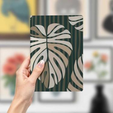 Imagem de Caderno de couro de folha, caderno A5 para anotações de escritório, agenda de 21 x 14,7 cm, agenda de viagem, presentes para amantes de plantas