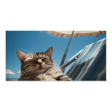 Imagem de HouLaiZhe Pôster de animal gato fofo em tela para dormir, pôsteres estéticos, decoração para quarto, sala de estar, escritório, 24 x 48 polegadas (60 x 120 cm)