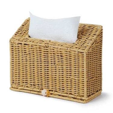 Imagem de Capa de caixa de toalha de mão de vime compatível com toalhas de mão de papel descartáveis, suportes de toalha de papel de vime, suporte de toalha de mão para banheiro, carro, mesa, por YANGQIHOME