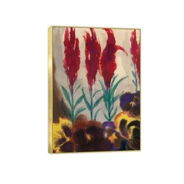 Imagem de Pintura de arte de parede de flores - imagem de decoração vintage - flores 2 - impressões em tela de moldura dourada para sala de estar 50 x 70 cm 20 x 27 pol