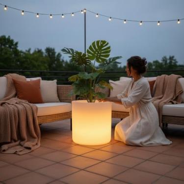 Imagem de Vaso cilíndrico de LED brilhante de 40,6 cm, vaso de flores recarregável com controle remoto, RGB regulável, 16 vasos de flores de LED iluminados que mudam de cor, balde de gelo à prova d'água para