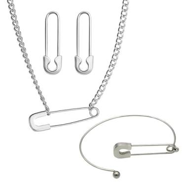 Imagem de Conjunto de joias de ouro com alfinete de segurança, colar e pulseira, brincos para mulheres, homens, presentes de aniversário, presentes de Natal, presentes de amizade para mulheres, dia dos