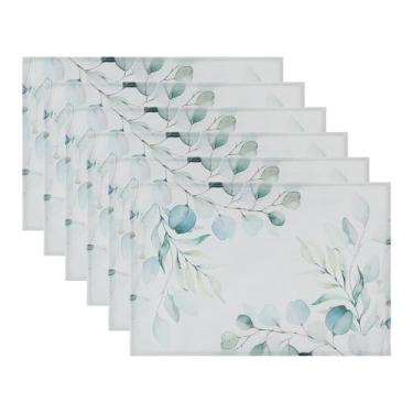 Imagem de Jogo americano de folhas de fazenda, conjunto de 6 jogos americanos de linho para decoração de mesa de jantar, ambientes internos e externos, lavável, tapete de mesa de cozinha, 45 x 30 cm, verde