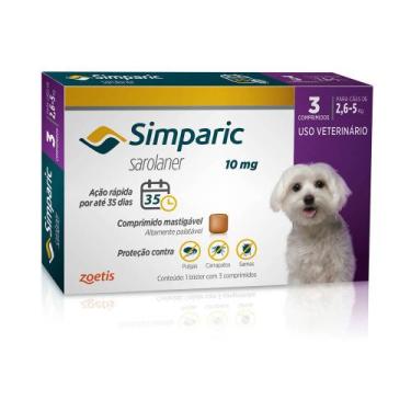 Imagem de Antipulgas e Carrapatos Simparic 10 mg para Cães de 2,6 a 5 kg com 3 C