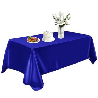 Imagem de Toalha de mesa de cetim 147 x 260 cm, toalha de mesa retangular lavável, toalha de mesa de tecido liso, decoração de mesa de seda brilhante para jantar, cozinha, festa, casamento, banquete, azul royal
