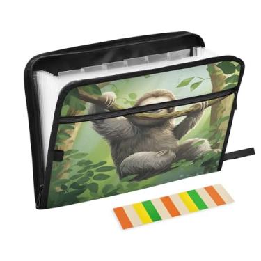 Imagem de Wassud Preguiça na selva 13 bolsos organizador de arquivos sanfonado pastas de arquivos expansíveis com abas e adesivos, organizador de pastas de documentos de recibo de papel tamanho carta A4 para