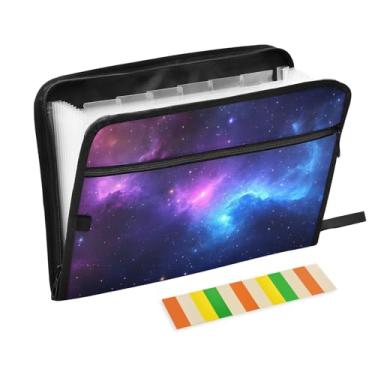 Imagem de CEBUGI Pasta expansível de 13 bolsos, impermeável, sanfonada, organizador de arquivos com etiquetas tamanho A4, organizador de documentos de papel para escola, material de escritório, céu estrelado