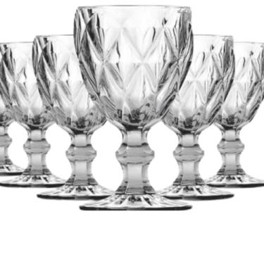 Imagem de Jogo de 6 Taças de Vidro Design Diamante, 330ml, Transparente, Multiuso para Água, Suco, Vinho e Champanhe