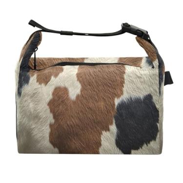 Imagem de STAYTOP Lancheira marrom preta textura de vaca com fivela de alça, lancheira isolada para meninos e meninas, lancheira térmica para trabalho escolar