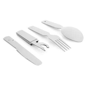 Imagem de Conjunto militar de garfo e garrafa de faca M-Tac ou abridor de lata, conjunto de bolso para viagem ao ar livre, conjunto tudo em um de aço inoxidável