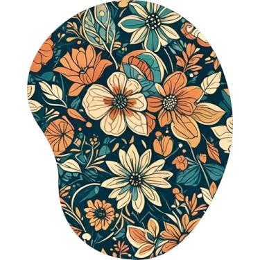 Imagem de Mouse Pad Ergonômico Gota Arte Floral Laranja Azul Marinho