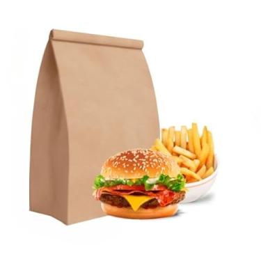 Imagem de Kit 100 Sacos Kraft para Fast Food Delivery e Lanches 18x30x10,5cm Embalagem de Papel Reforçado
