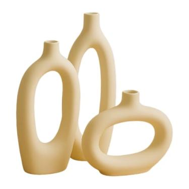 Imagem de Trio de Vasos Decorativos em Cerâmica Fosca Minimalista 5 Modelos Modernos Sala de Estar Trio Bojudo(TRIO VAZADO)