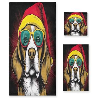 Imagem de xigua Cachorro com chapéu de Natal, conjunto de toalhas de banheiro, absorvente macio, toalha de banho de 3 peças, toalha de mão, toalhas decorativas para banheiro, academia, hotel, praia, piscina