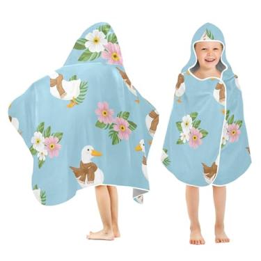 Imagem de Burbuja Patos usando cachecóis toalha de banho com capuz para crianças, toalha de praia de pelúcia macia absorvente para meninas e meninos 3-10 anos, 61 x 127 cm