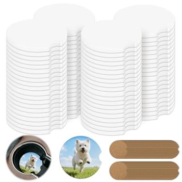 Imagem de Porta-copos de carro de sublimação 100 peças em branco azulejos de cerâmica, porta-copos de carro de cerâmica de 6,6 cm com entalhe de dedo para facilitar a remoção 100 adesivos de cortiça, sublimação