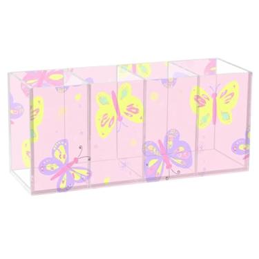 Imagem de Burbuja Porta-canetas de acrílico coloridas borboletas, 4 compartimentos, suporte de lápis transparente para pincéis de maquiagem, acessórios de mesa de escritório em casa