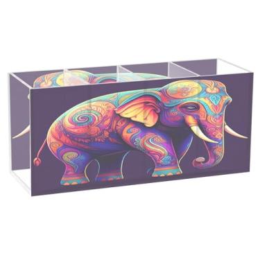 Imagem de CEBUGI Porta-canetas de acrílico com 4 compartimentos, organizador de lápis transparente, suporte de pincel de maquiagem de elefante colorido para armazenamento em casa e escritório