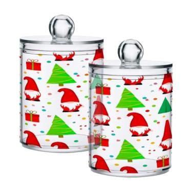 Imagem de STAYTOP 4 frascos de boticário Qtip para banheiro com etiquetas – Recipiente de armazenamento Qtip de plástico transparente para bola de algodão, cotonete, grão de café e gnomos de Natal
